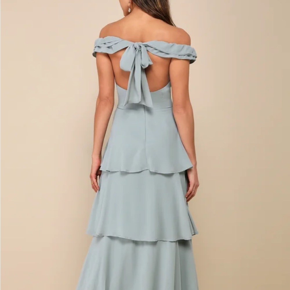 Sage Green Off-the-Shoulder Tiered Maxi Dress - Picture 2 of 2